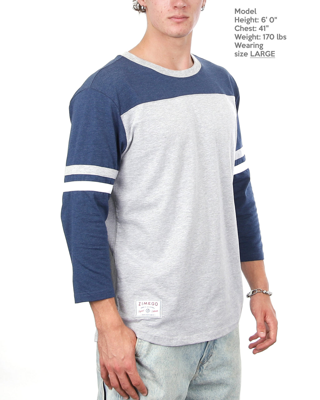 contrast 3/4 sleeve stretch casual based crew neck t=shirts