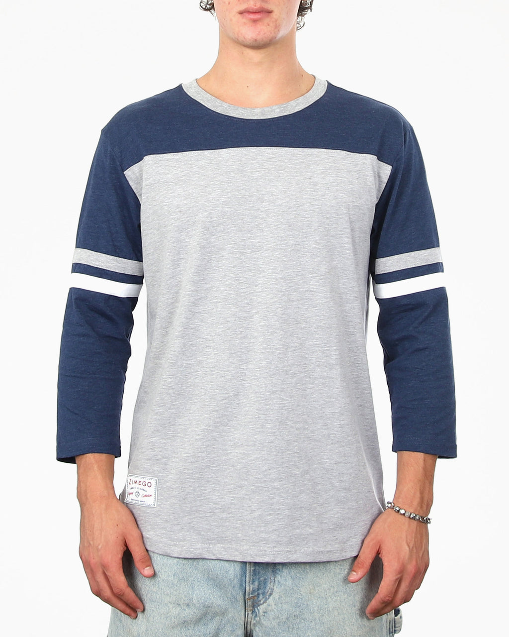 contrast 3/4 sleeve stretch casual based crew neck t=shirts
