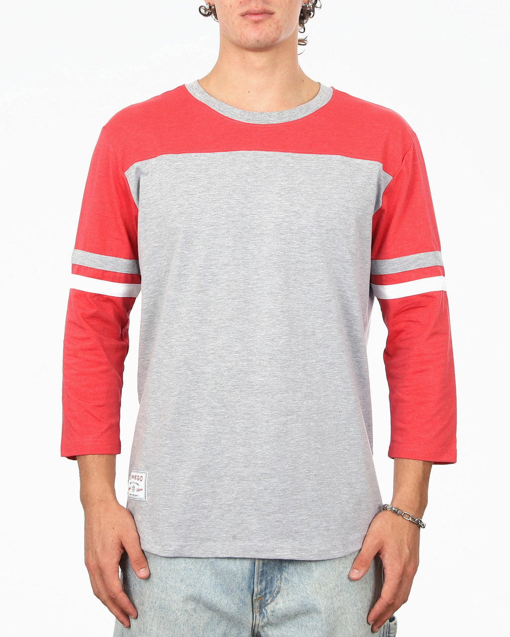 contrast 3/4 sleeve stretch casual based crew neck t=shirts