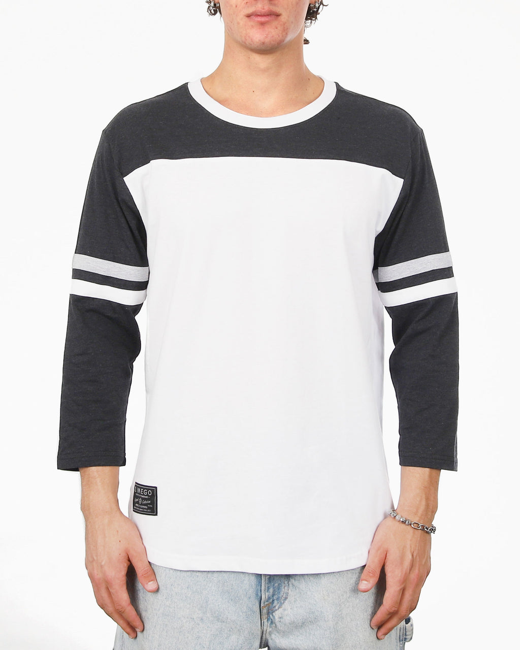 contrast 3/4 sleeve stretch casual based crew neck t=shirts
